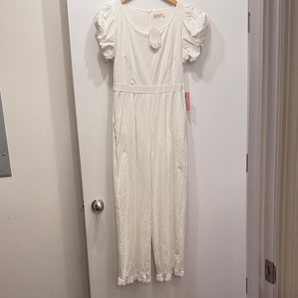 Ivy City Co White Cropped Jumpsuit